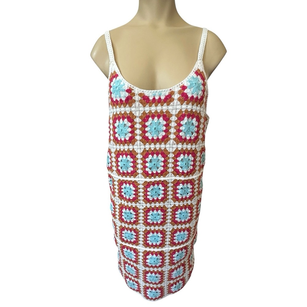 Willow & Wind Dress Large Multicolor Crochet Granny Square Boho Gypsy Festival